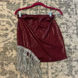 Red snakeskin rhinestone skirt